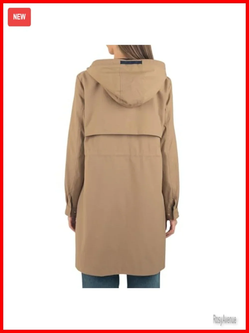 Womens Hooded Rain Jacket Long Trench Coat Windbreaker Water Resistant